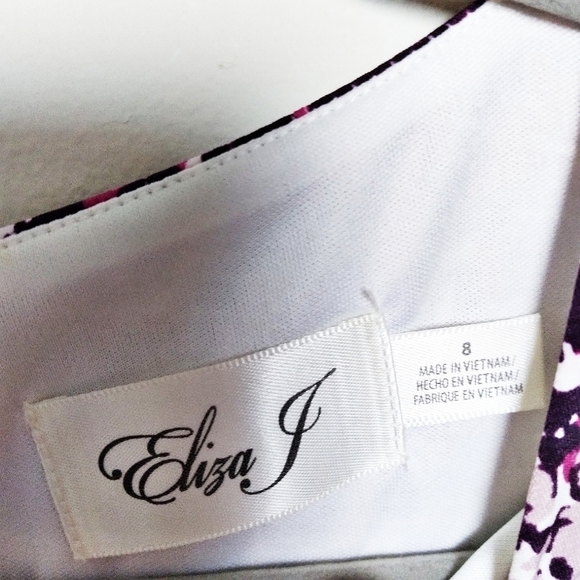 Eliza J Purple and Black Dotted Check Print Quarter Sleeve Gathered Dress - Picture 7 of 9